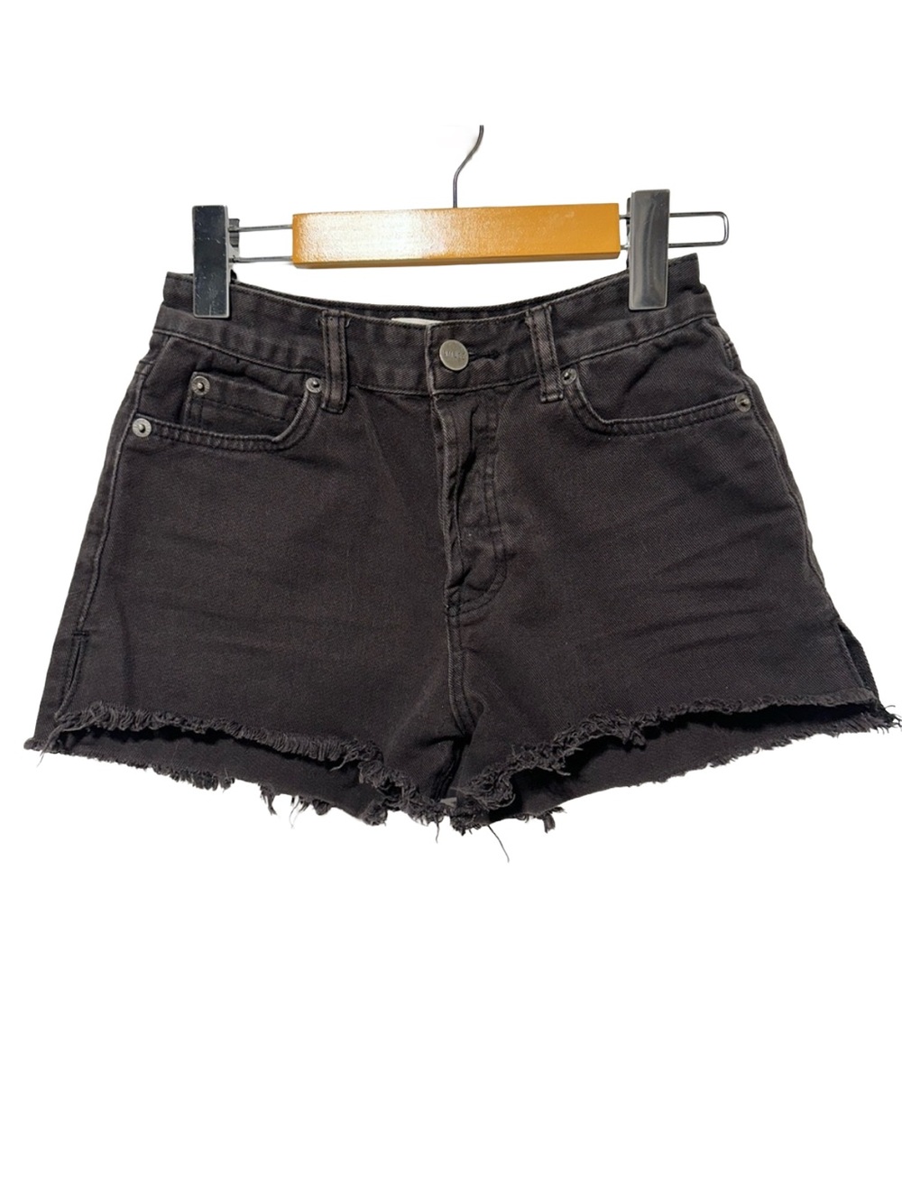 AMUSE SOCIETY Black Denim Cutoff Shorts Low Rise Raw Hem Size 24 Y2K